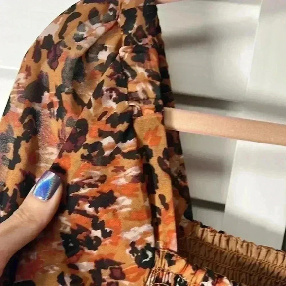 Beachlunchlounge Khaleesi Square Neck Leopard Print Midi Dress Size Large - Picture 6 of 12